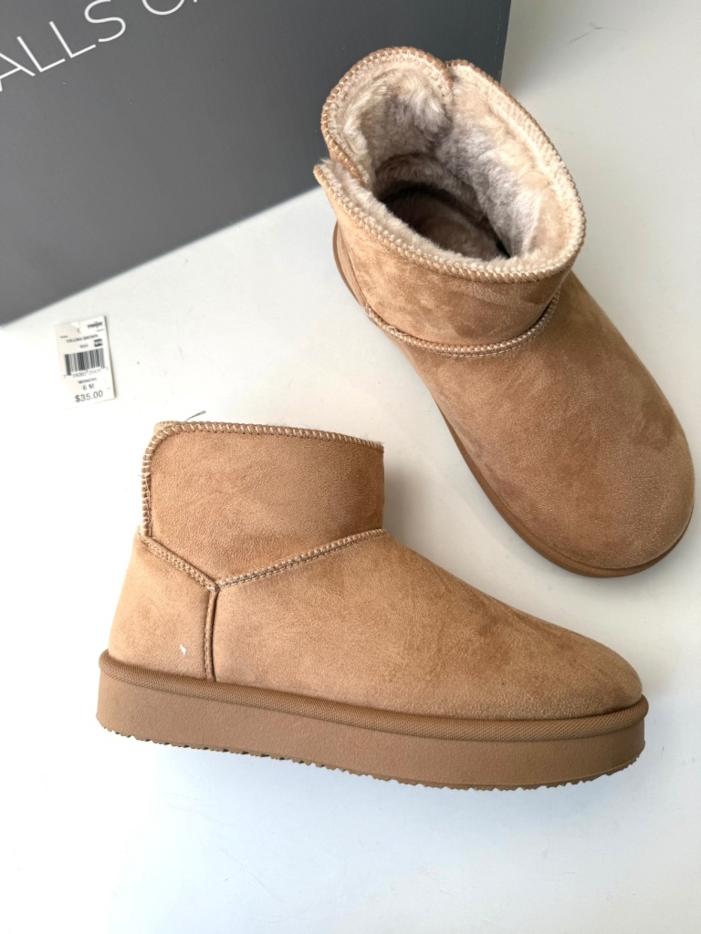 FALLS CREEK New $35 Womens 6 Lillian Light Sand Brown Faux Suede Mini Boots #16